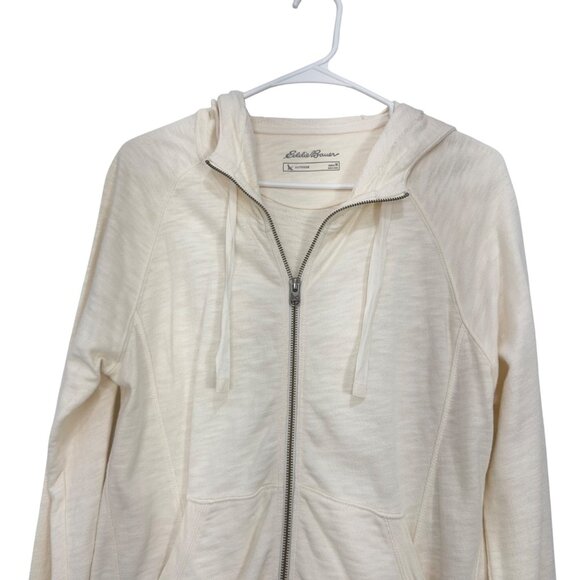Eddie Bauer Womens SZ M Cream-Ivory Full Zip Hoodie Sweater Reglan Long Sleeve - Picture 2 of 13